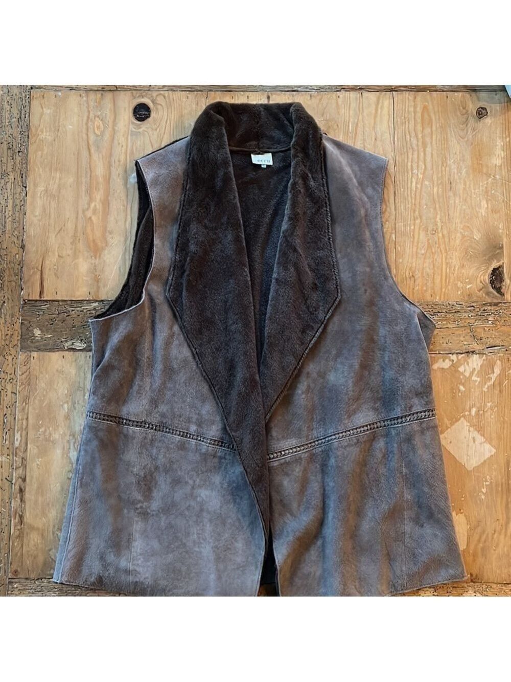 Ecru Brown suede faux fur lined vest XL